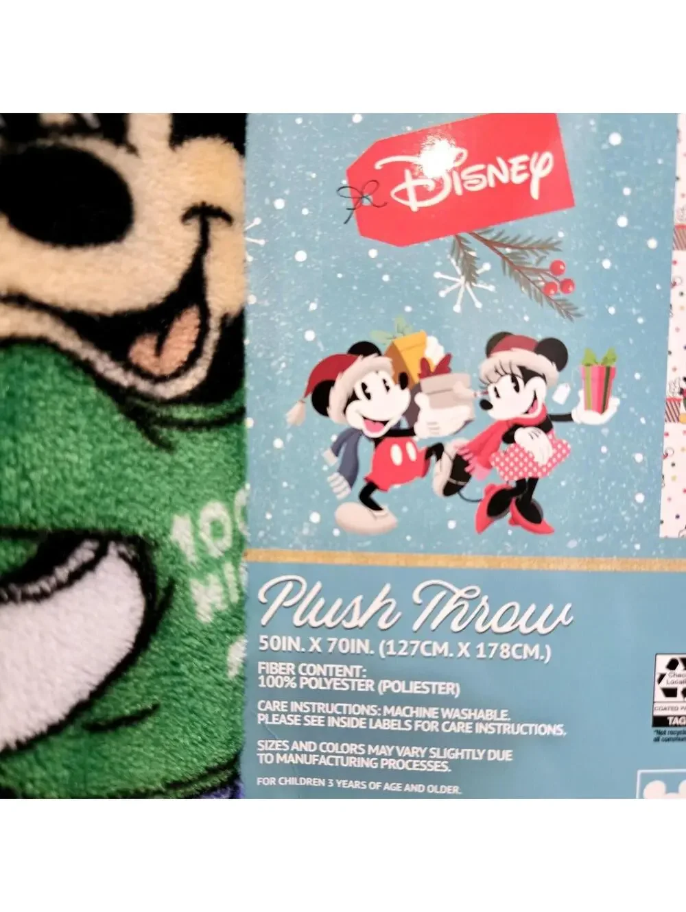 Disney Christmas Holiday Mickey Minnie Mouse White Plush Throw Blanket 50x70 NWT